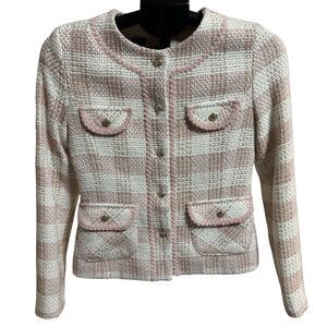 Design Tweed Jacket Pink And White, Size M Work Bold Heavy Business Winter Fall